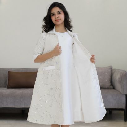 صورة طقم بناتي سكري وجاكيت مطرز بجيوب جانبية | تصميم ملكي - 1194